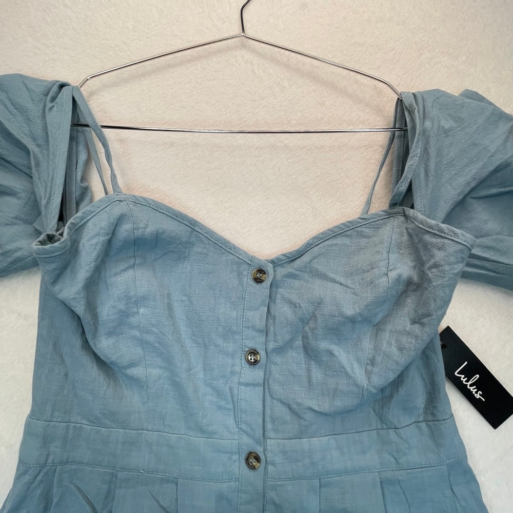 Lulus Midi Dress M Blue Peasant Milkmaid NWT Cottagecore Ruffle Boho Cotton - Picture 4 of 11